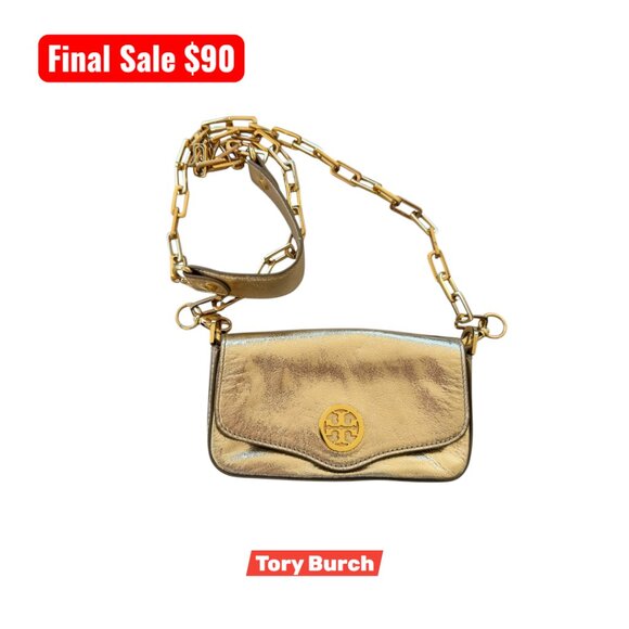 Tory Burch Handbags - Tory Burch Metallic Gold Leather Evening Bag – Chain Strap Crossbody Shoulder